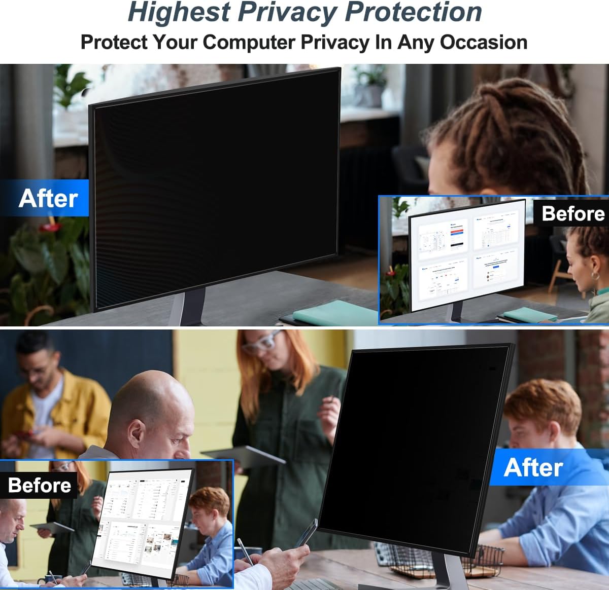 [2-Pack] 23.6 Inch Privacy Screen for Monitor Computer Screen Privacy Filter for 16:9 Widescreen Monitor Desktop PC Monitor Privacy Film Monitor Privacy Shield and Anti-Glare Protector