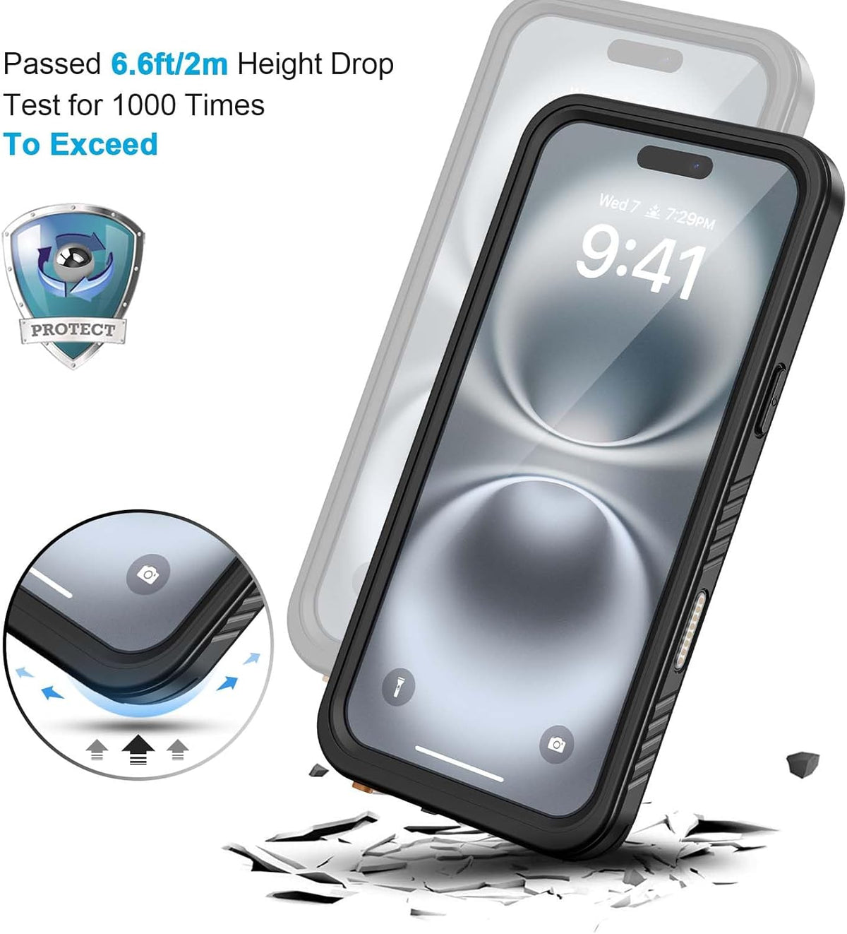 Lanhiem for iPhone 16 Plus Case, IP68 Waterproof Dustproof Shockproof Cases with Built-in Screen Protector, 360 Full Body Heavy Duty Rugged Phone Cover for iPhone 16 Plus - 6.7 inch (Black/Clear)