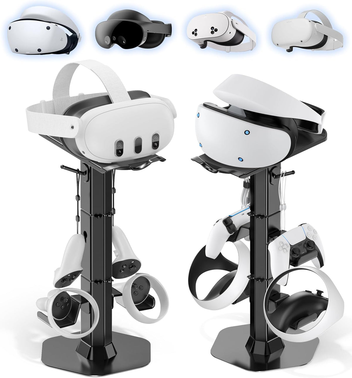 Headphone & Controller Stand with VR Headset Holder for Desk, Universal Gaming Controller & Headset Holder for PS5/Xbox/PSVR2/Meta Quest Pro/3/2, Headphone/Controller/VR Storage with Cable Organizer