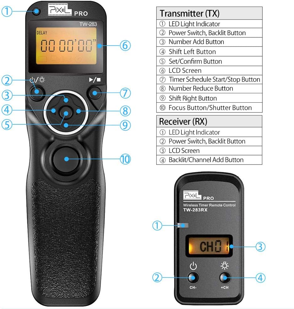 Pixel Wireless Shutter Release Cable Timer Remote Control TW-283 UC1 Compatible for Olympus Cameras