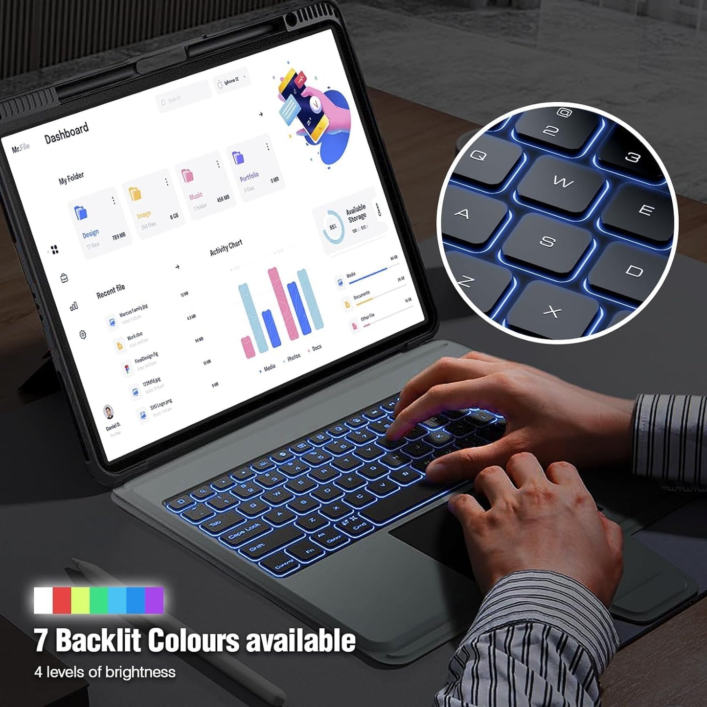 Nillkin for iPad A16 11th 10th Generation Case with Keyboard, Slide Camera Cover, 7-Colors Backlit Detachable Wireless Keyboard with Pencil Holder and Multi-Touch Trackpad for iPad (A16) 11th/10th Gen