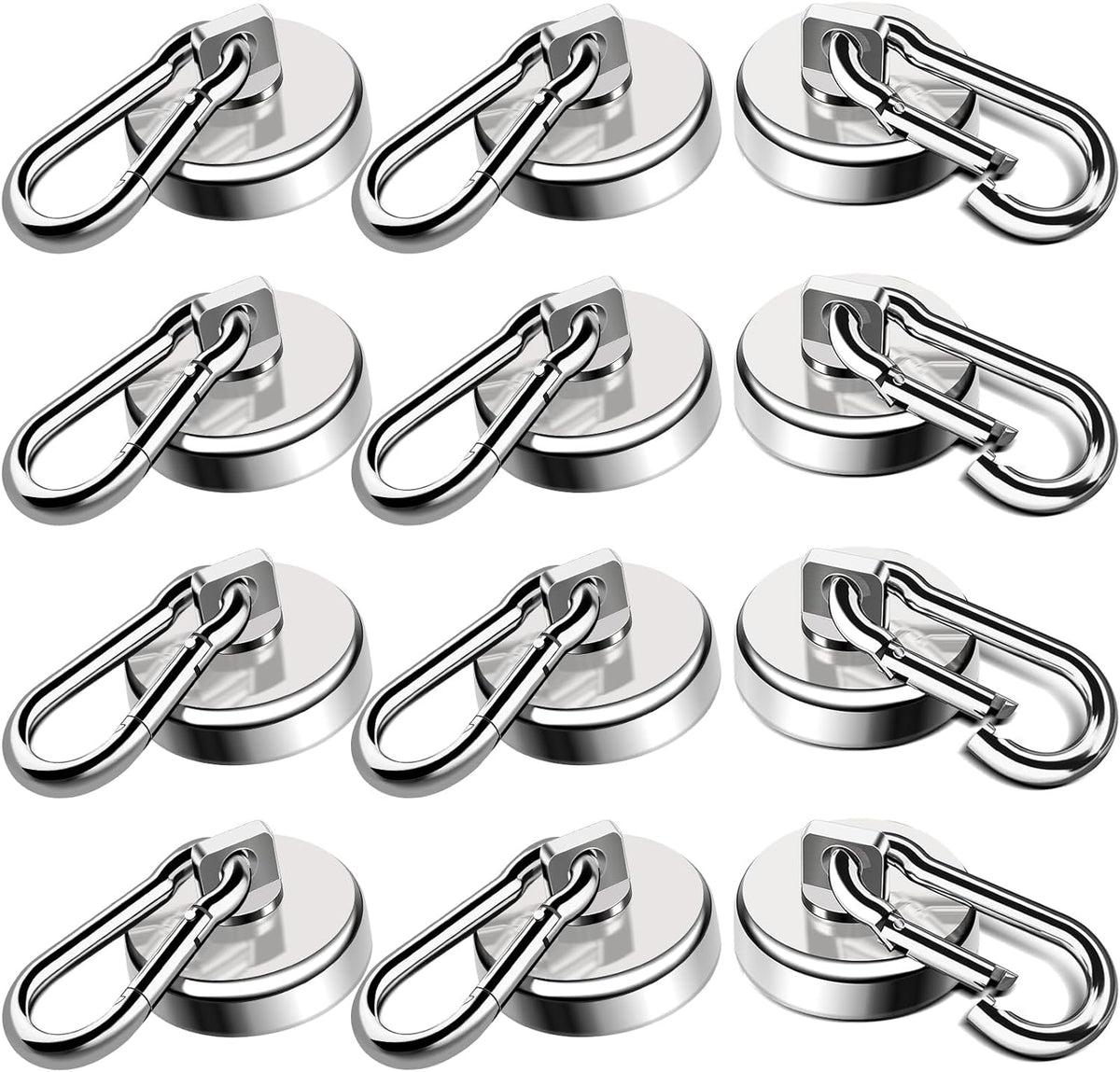 LOVIMAG Strong Magnetic Hooks, 70LBS Heavy Duty Magnet Hooks Strong Neodymium Magnets with Carabiner Hook, Hook Magnets with Swivel for Hanging, Cruise, Grill, Kitchen, Refrigerator - 12 Pack