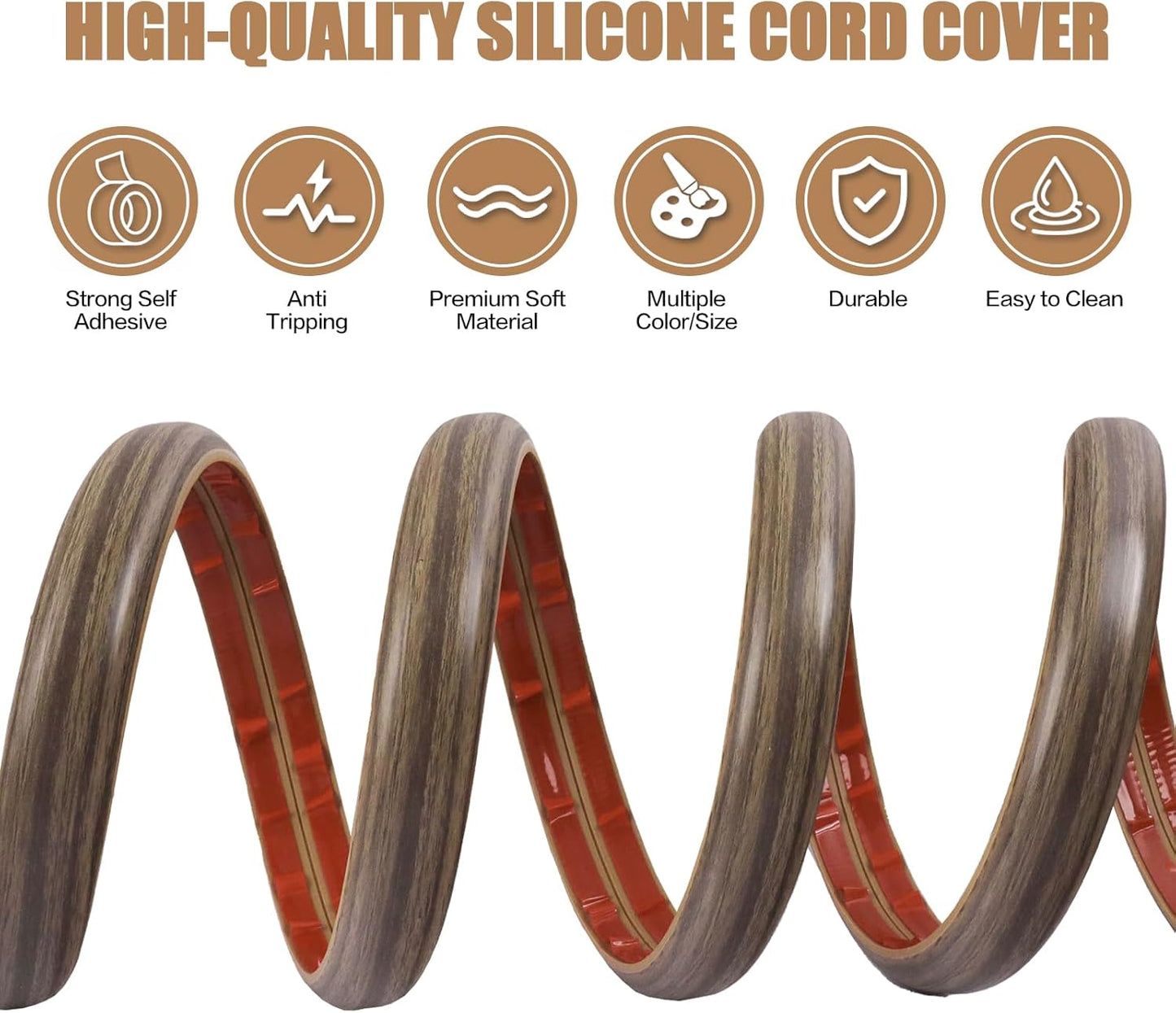 Floor Cord Cover Self Adhesive Cord Hider,10FT Cable Management, Extension Strip Protector for Wires, Prevent Cable Trips for Offices, Gyms, Exhibitions Cavity:0.51"(W) x 0.3"(H) Wood Walnut