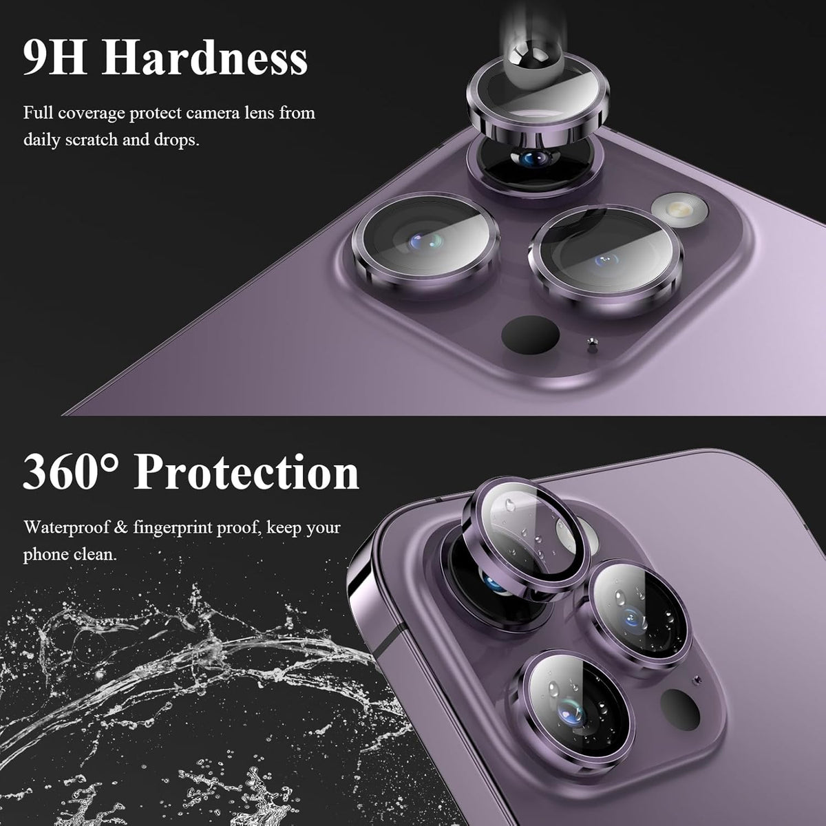 YWXTW Designed for iPhone 14 Pro Max Camera Lens Protector, for iPhone 14 Pro Camera Lens Protector, Individual Metal Anti Scratch HD Clear Case Friendly Tempered Glass Camera Cover, 1 Set (Purple)