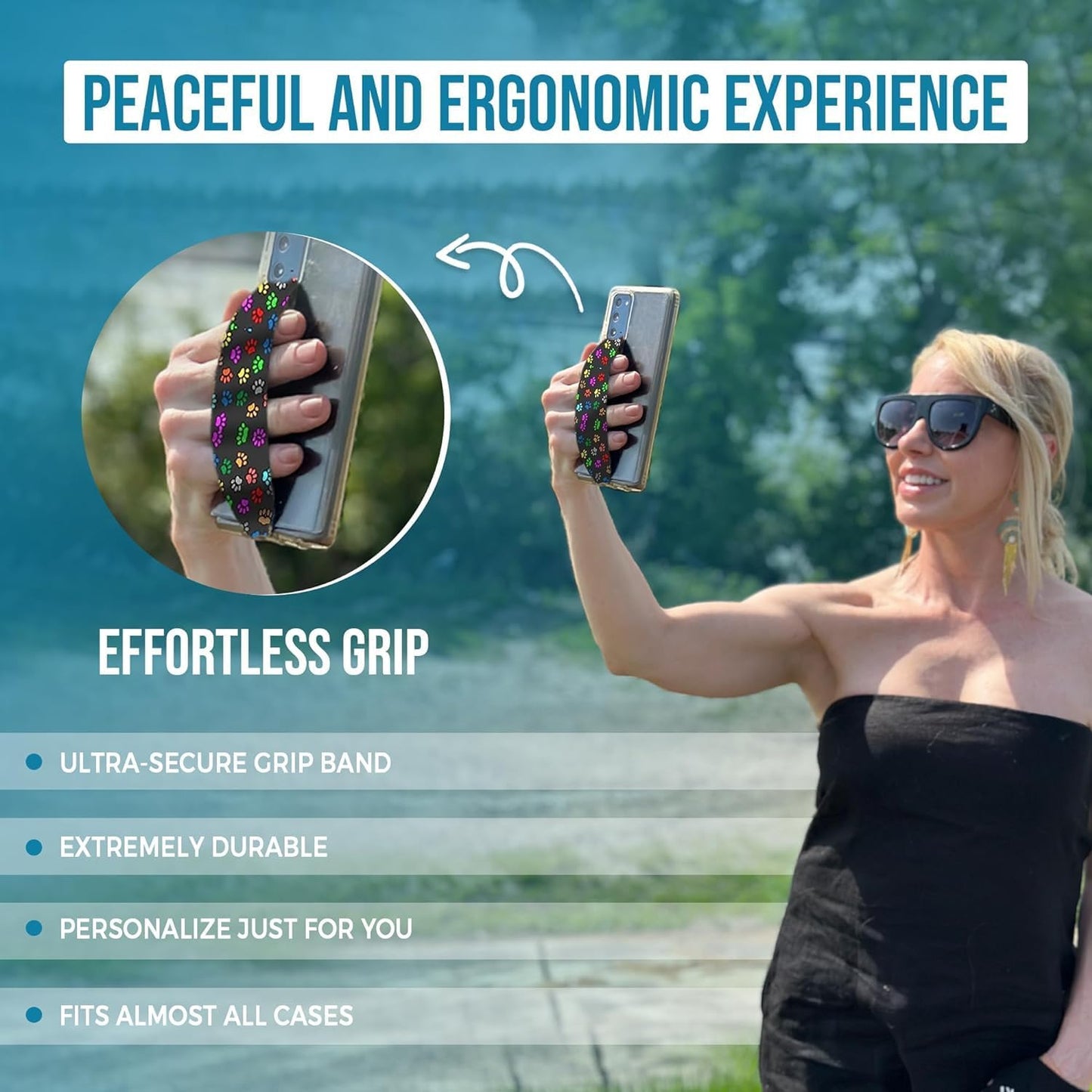 Phone Grip Strap - Pack of 2 Reversible Finger Holder for Phone Back, Customizable Anti-Slip Design, Wireless Charging Compatible Detachable Holder for iPhone - Wild Tiger