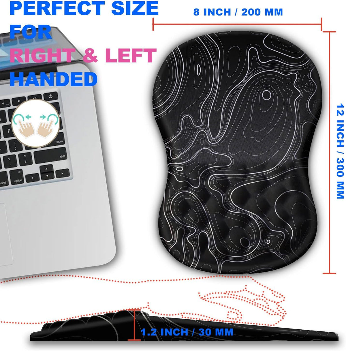 Ergonomic Mouse Pad with Massage Dot, Comfortable Computer Mouse Pad for Laptop, Wrist Rest Pain Relief, Non-Slip PU Base, Black, 12 x 8 in