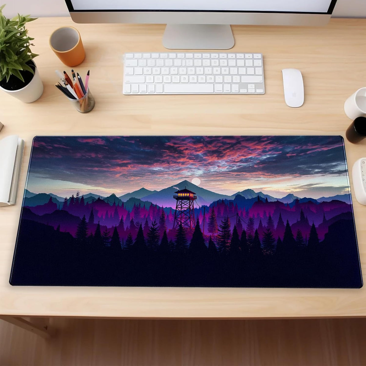 Fantasy Mouse Pad Large Gaming Mousepad Full Desk Computer Pad, Purple Black Anime Art Desk Pad Keyboard and Mouse mat with Stitched Edges, 31.5 x 15.7 inches Non-Slip Washable Colorfast