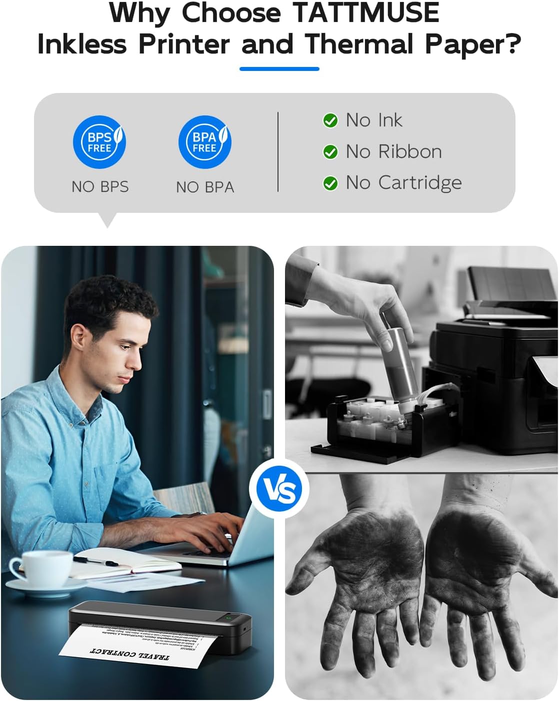 Portable Printers Wireless for Travel, Bluetooth Inkless Thermal Printer, Support 8.5" X 11" US Letter & A4, Small Mobile Printer with Carry Case and 4 Rolls Thermal Paper Kit, for Home Car Receipt
