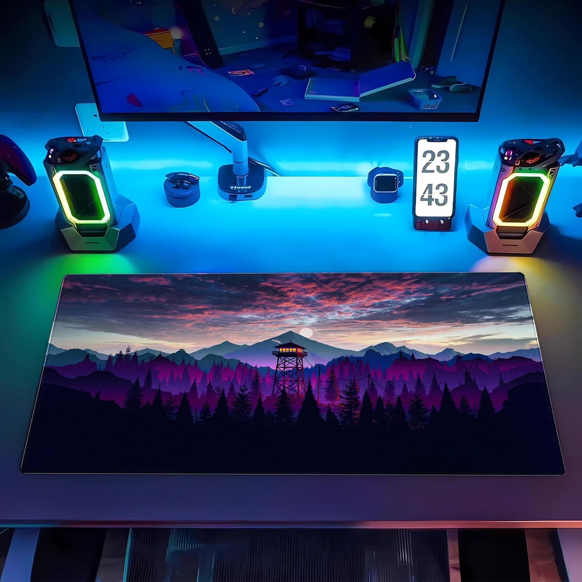 Fantasy Mouse Pad Large Gaming Mousepad Full Desk Computer Pad, Purple Black Anime Art Desk Pad Keyboard and Mouse mat with Stitched Edges, 31.5 x 15.7 inches Non-Slip Washable Colorfast