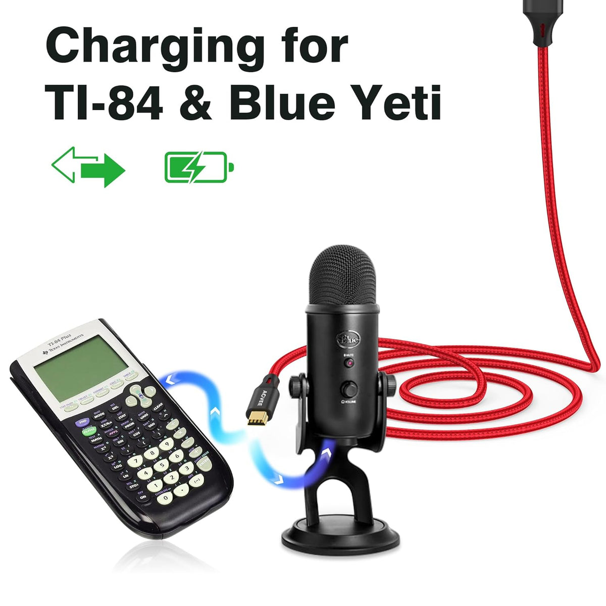 AGVEE 3.3ft Mini USB Cable, Braided Durable USB-A to Mini-B Charger Charging Cord for TI-84, Garmin GPS, Go-Pro Hero 4 3 2 HD, PS3 Controller, Canon Camera, Blue Yeti Microphone, Red