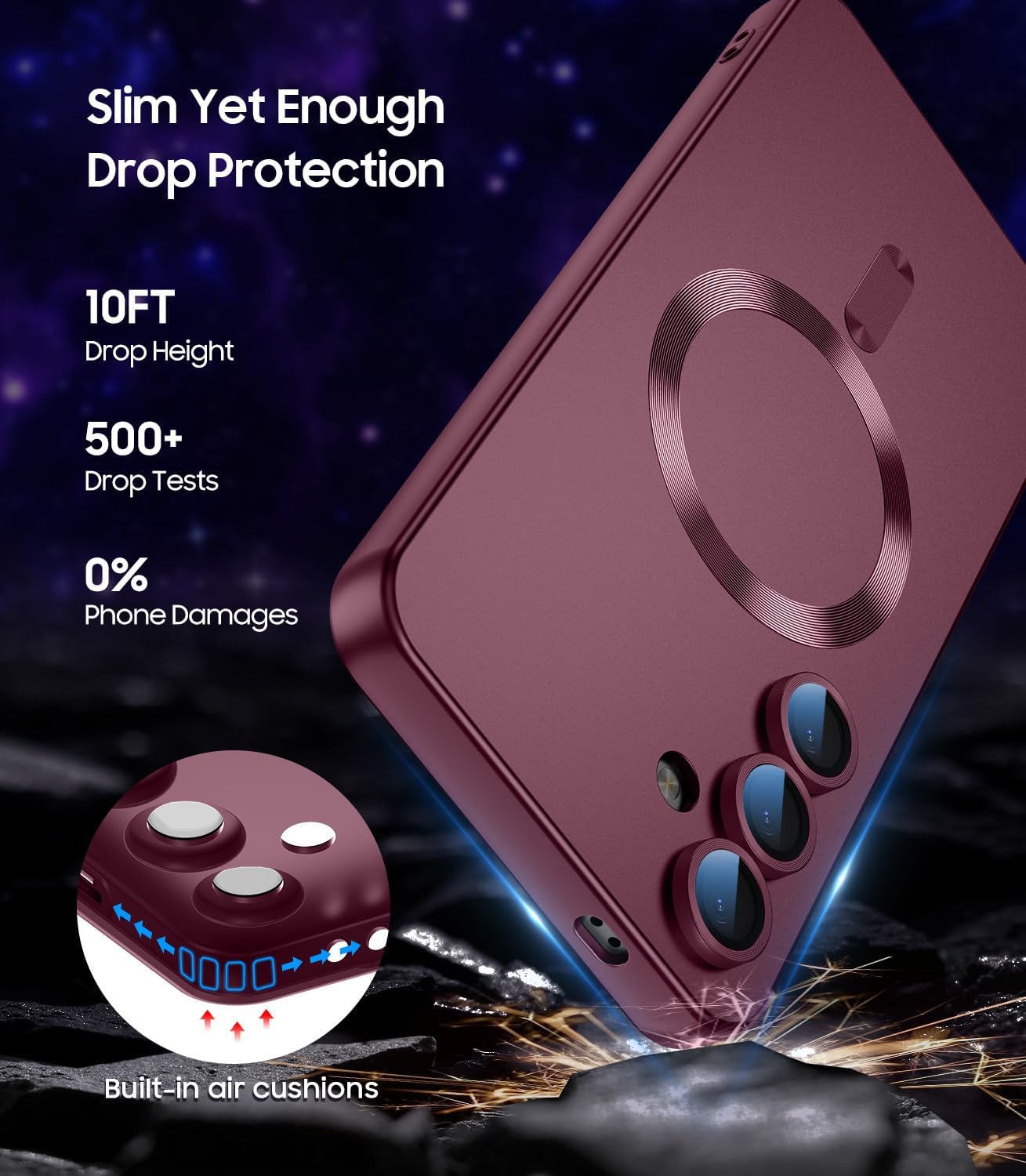 Magnetic for Samsung Galaxy S24 Case [Compatible with MagSafe][Built-in Camera Lens Protector] Slim Soft Silicone Bumper Shockproof Metallic Luster Phone Case (Burgundy)