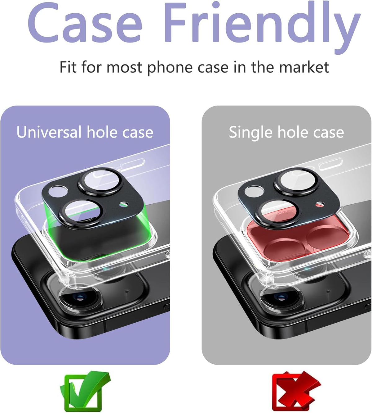 2 Pack Camera Lens Protector for iPhone 15 / iPhone 15 Plus,[Not Easy to Breakn ] AR Tempered Glass Strong Adsorption Metal Camera Cover Screen-black
