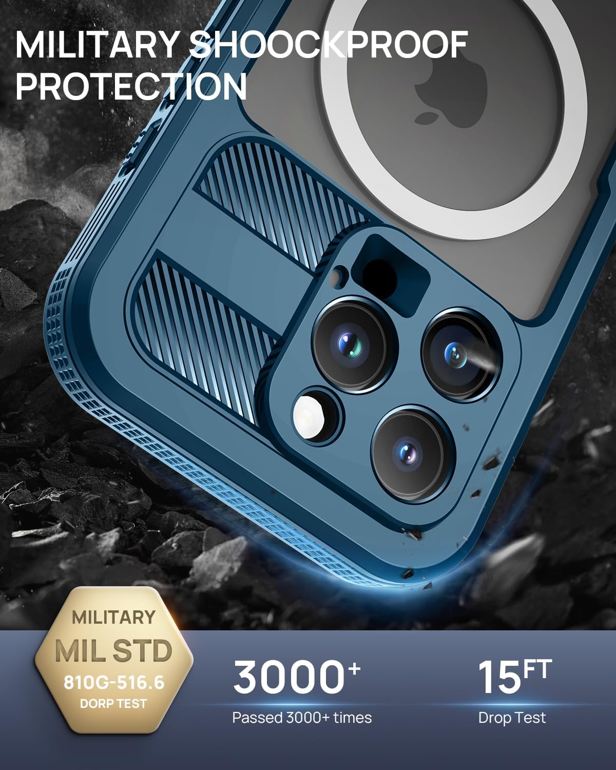 Lanhiem Magnetic for iPhone 16 Pro Max Case, IP68 Waterproof Dustproof Case, [Compatible with Magsafe] [Built-in Screen Protector] Full Body Heavy Duty Rugged Phone Cover 6.9 inch, Blue/Clear
