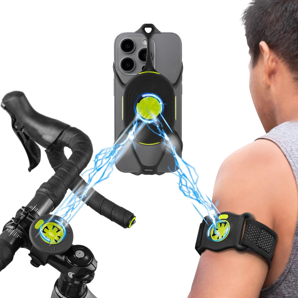 BONE Run + Bike Tie Connect Kit 2 Magnetic, 2-in-1 Magnetic Running & Bike Phone Holder, Detachable & Rotatable 360° Sport Armband & Phone Mount for Most Smartphones (2-in-1 Magnetic Connection Kit)