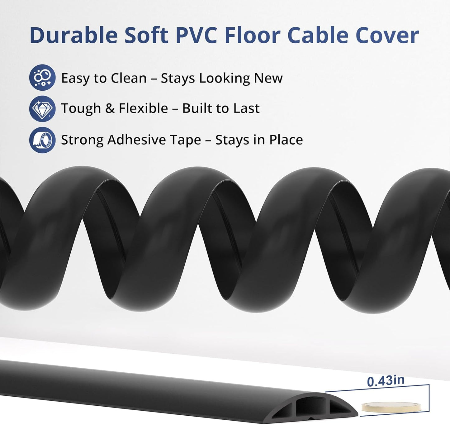 ZhiYo 3.6ft Cord Covers for Wires on Floor, Cord Hider Floor Hide Extension Cords, Soft PVC Cable Cover Cable Protector, Wire Cavity W0.62in H0.31in, Smoked Brown Wood