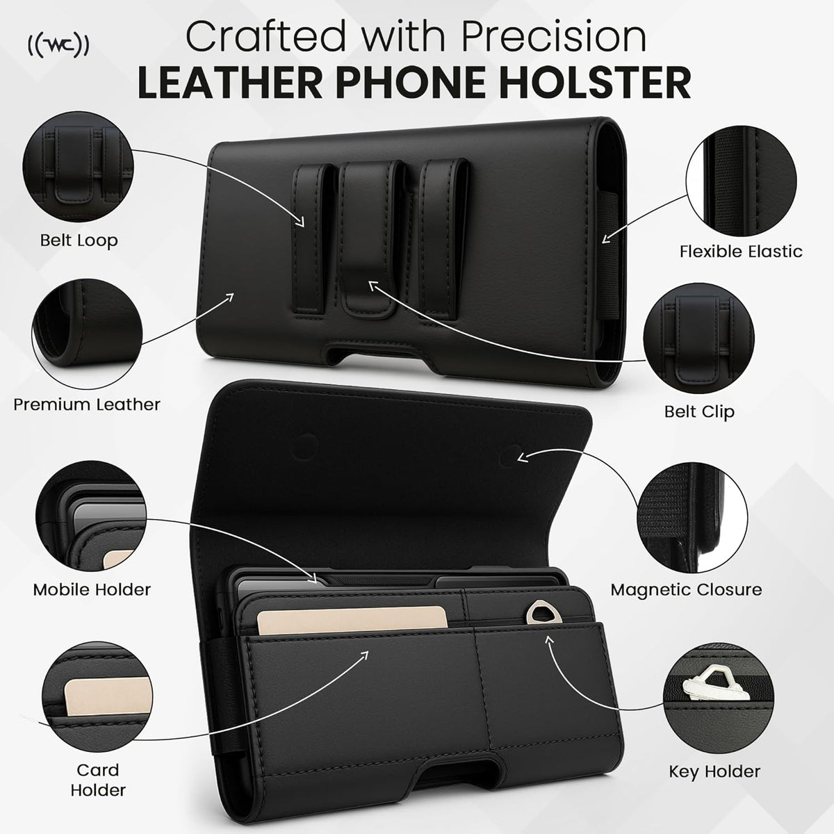 Credit Card Slot Phone Holster for Men & Women – Leather Cell Phone Case & Phone Pouch with Belt Clip/Loop Holder, Fits iPhone Air 2025, 16 Plus, 15 Plus, 14 Plus, 11 Pro Max, XS Max