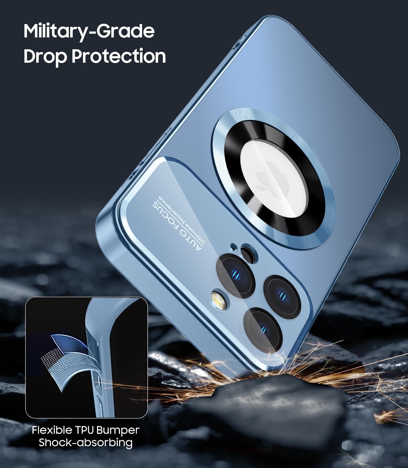 Magnetic for iPhone 13 Pro Max Case, Compatible with MagSafe, Built-in Camera Lens Protector, Logo View, Military Grade Drop Proof Phone Case Cover, Sierra Blue