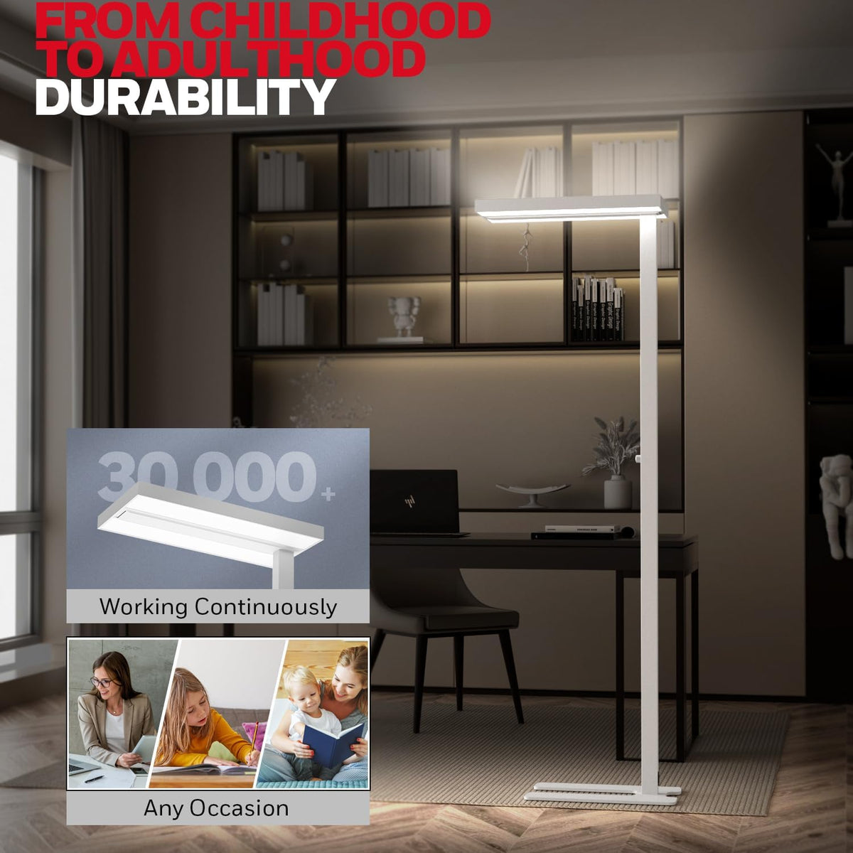 Honeywell LED Floor Lamp Modern - 02E Pro Sunturalux™ Eye Caring Standing Light, 10040LM Dimmable Reading Tall Lampara for Home Office Living Room Bedroom,100W,4000K Natural Daylight