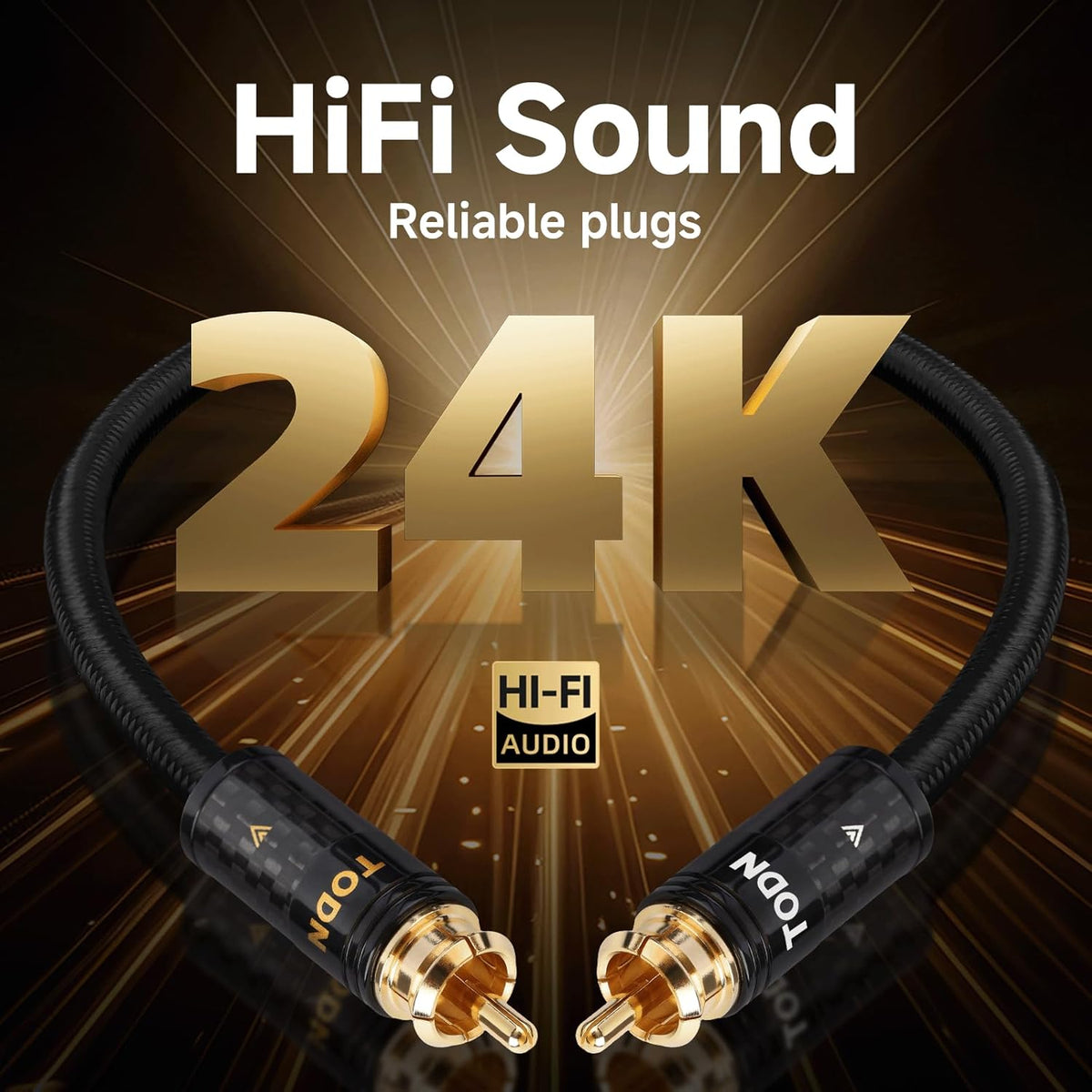 TODN RCA Cables Audiophile Male to Male HiFi RCA Stereo Audio Cable for Car, Home Systems (10 ft/3m, 1 Pair)