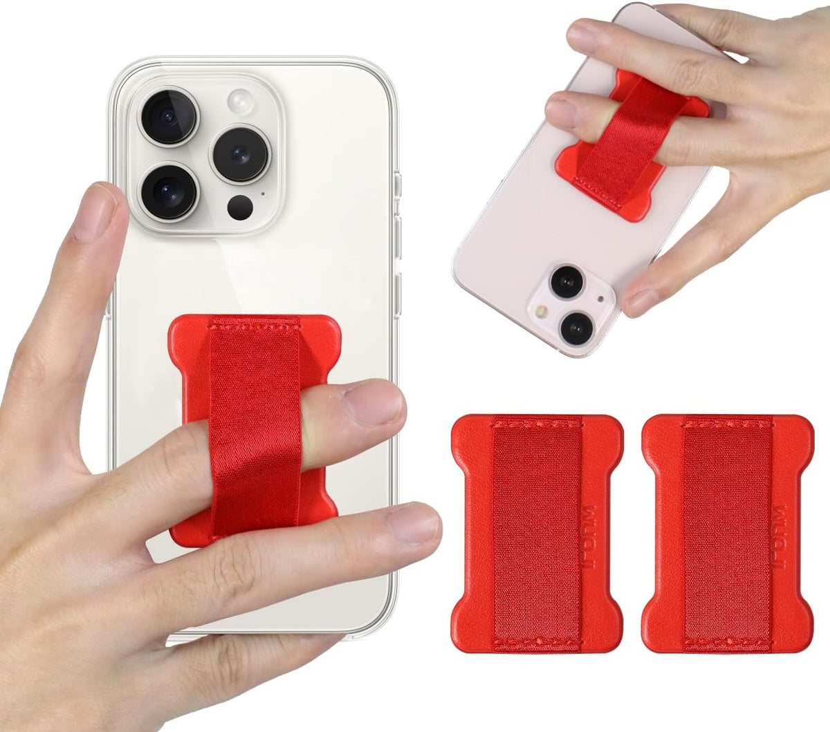 Universal Phone Grip for Smartphones - Phone Holder for Hand - Wireless Charging Compatible (Red) - 2Pack