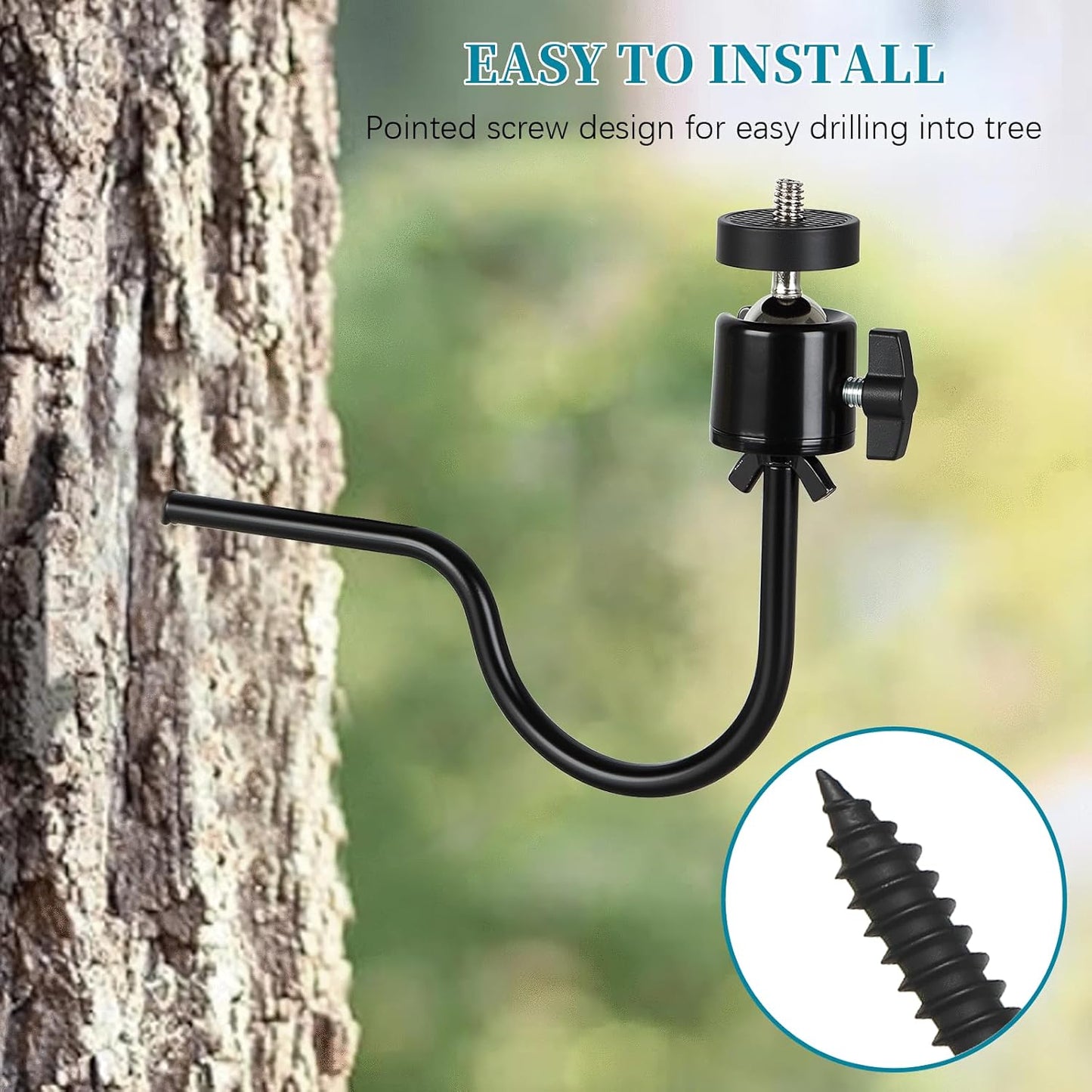 3 Pcs Trail Camera Tree Mount,1/4 in Screw,360° Adjustable Screw Security Cam Mount for Game Cameras, Solar Panels, etc, Easy to Install & Heavy Duty