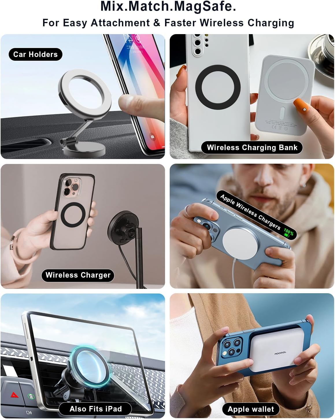 for Magsafe Magnetic Ring 2 Pack Compatibile with MagSafe Accessories/Charger/Mount/Wallet/Case/Kindle for New iPhone 16/15/14/13/12/11, Pixel 9, Samsung Galaxy Z Fold/Z Flip/S and More