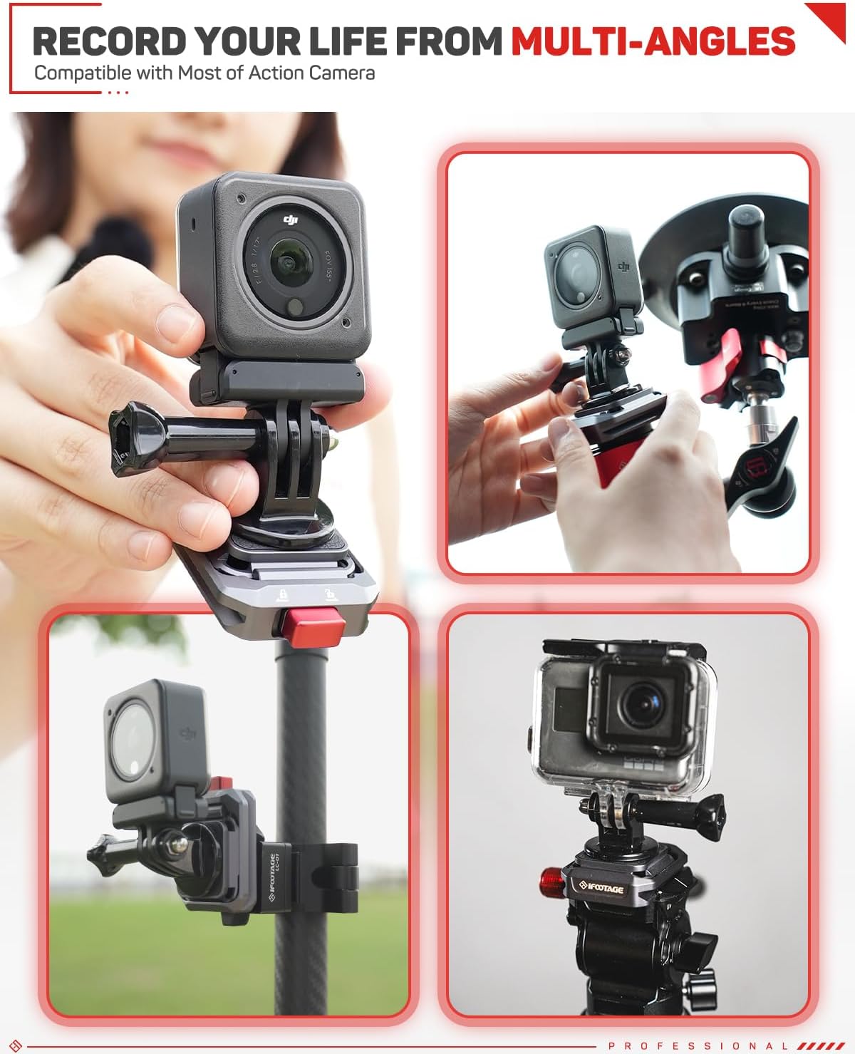 IFOOTAGE Action Camera Adapter Quick Release, Aluminum Tripod Mount Adapter, Quick Release Plate Compatible with GoPro/DJI Action Camera, Q38-RS
