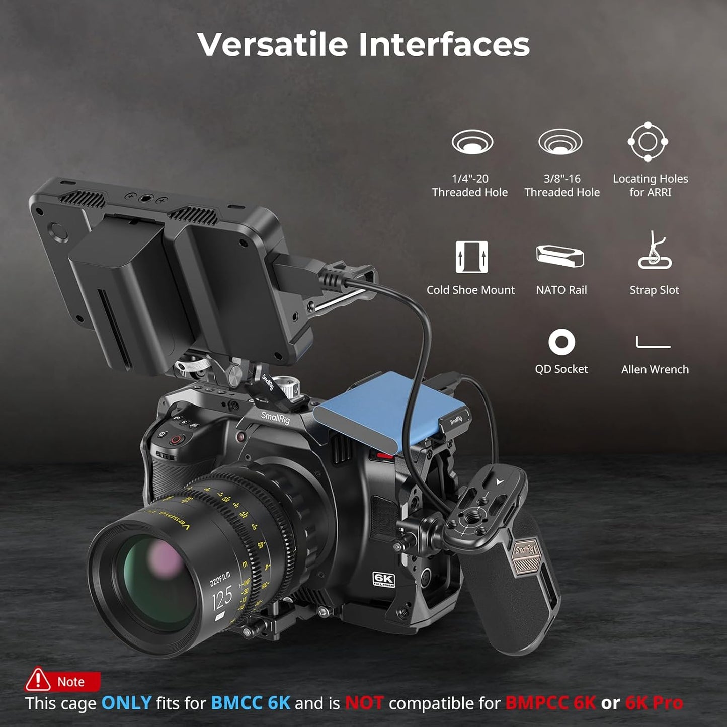 SmallRig Camera Cage Basic Kit for Blackmagic Design Cinema Camera 6K, Full Cage for BMCC 6K, with Top Handle, SSD Mount Bracket, Cable Clamp and Lens Mount Adapter Support - 4574