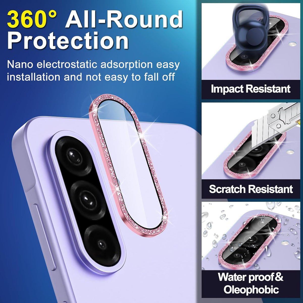 for Samsung Galaxy A26/A36/A56 Camera Lens Protector, Individual Metal Ring Tempered Glass Lens Cover, [Strong Adsorption] Scratch Resistant Ultra-Thin HD Clear Lens Cover, 1 Set-Pink