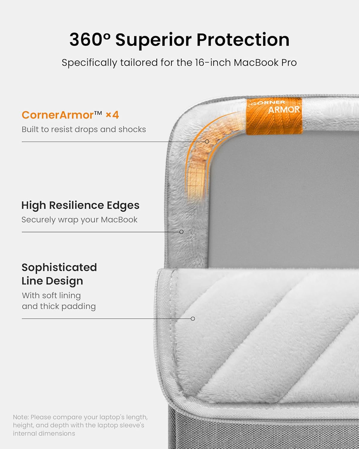 tomtoc 360° Protective Laptop Sleeve for 16-inch MacBook Pro M4/M3/M2/M1 Pro/Max A3403 A3186 A2991 A2780 A2485 A2141 2024-2019, Dell XPS 16 Laptop, Water-Resistant MacBook Case with Accessory Pocket