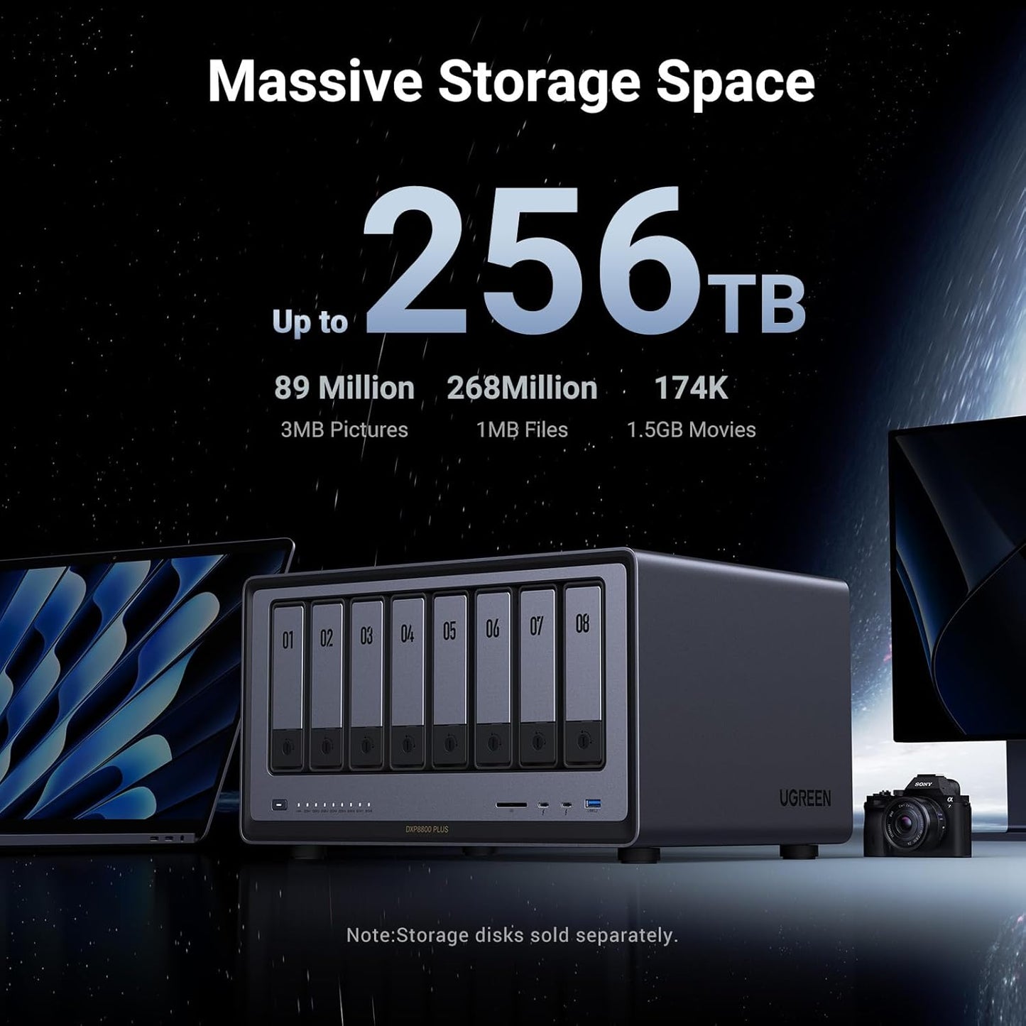 UGREEN NASync DXP8800 Plus 8-Bay Desktop NAS, Intel i5 1235u 10-Core CPU, 8GB DDR5 RAM, 128G SSD, 2X 10GbE, 2X M.2 NVMe Slots, 8K HDMI, 2X TBT4, Network Attached Storage (Diskless)