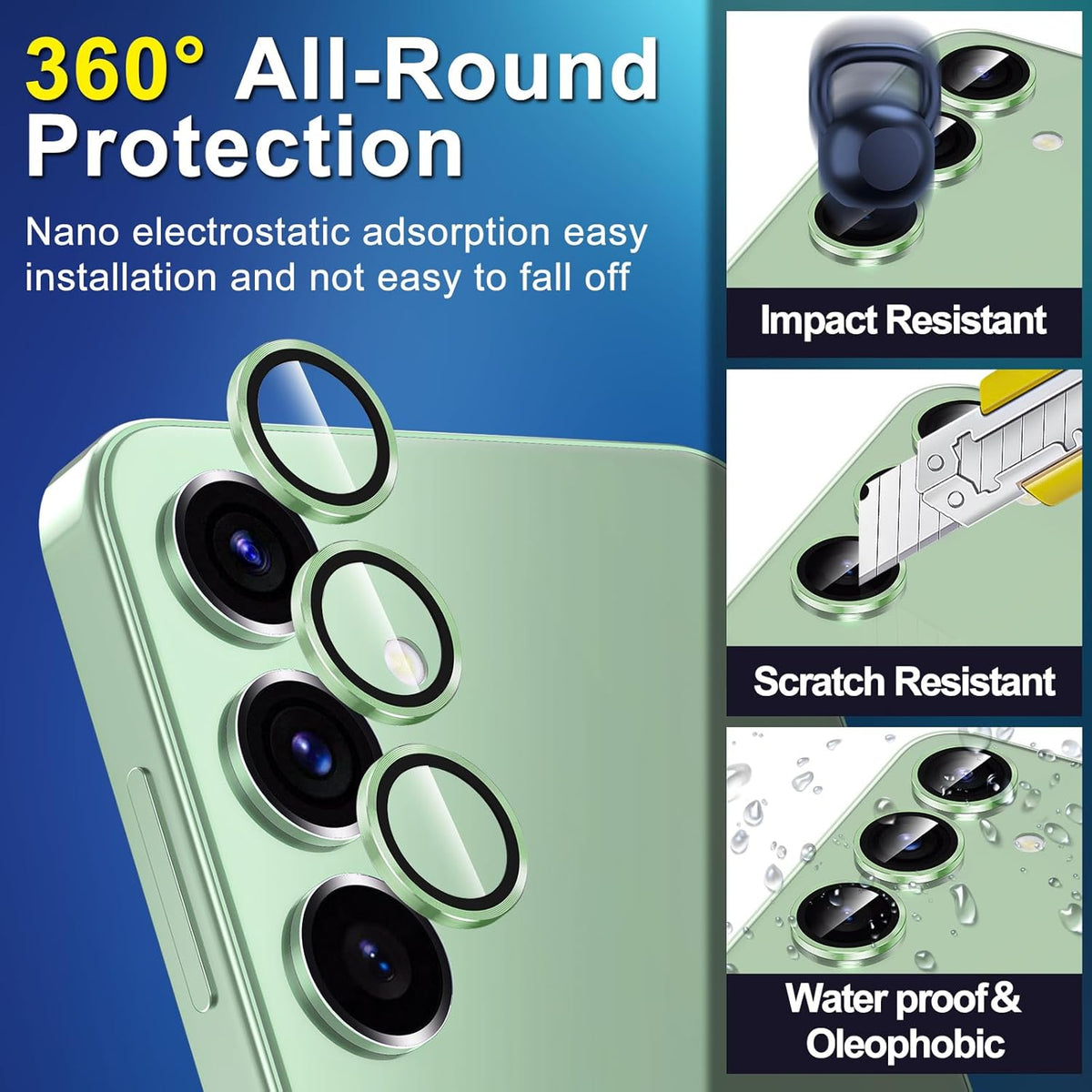 for Samsung Galaxy S25 Camera Lens Protector, Individual Metal Ring Tempered Glass Lens Cover, [Strong Adsorption] Scratch Resistant Ultra-Thin HD Clear Lens Cover, 1 Set-Green