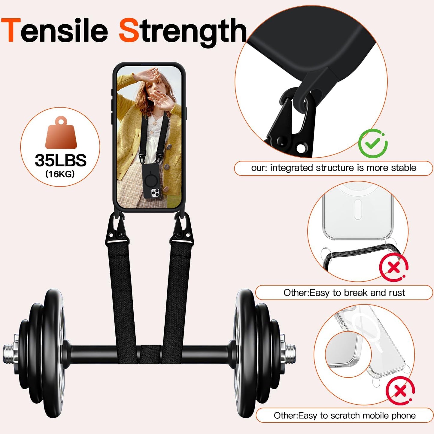 for iPhone 15 Pro Max Case with Lanyard [Compatible with MagSafe], Crossbody Phone Case with Neck Strap Adjustable, Magnetic Phone Cover for iPhone 15 Pro Max 6.7'' Black