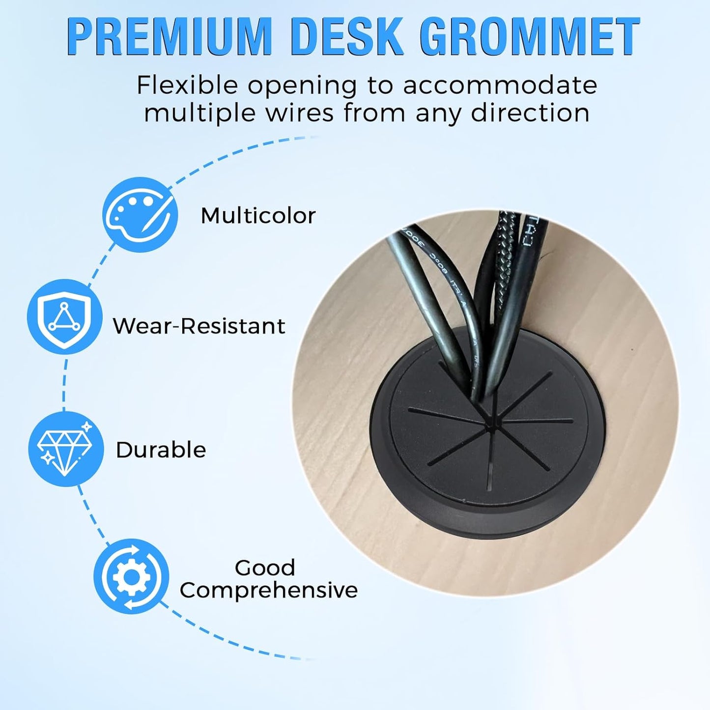 Desk Grommet 2-1/16" (53 mm), Desk Hole Cover for Cables Coffee, Cable Grommet ABS Plastic, Desk Hole Grommet for Office and Home Table Cable, Detachable & Flexible Cable Cord Organizer-2 Pcs