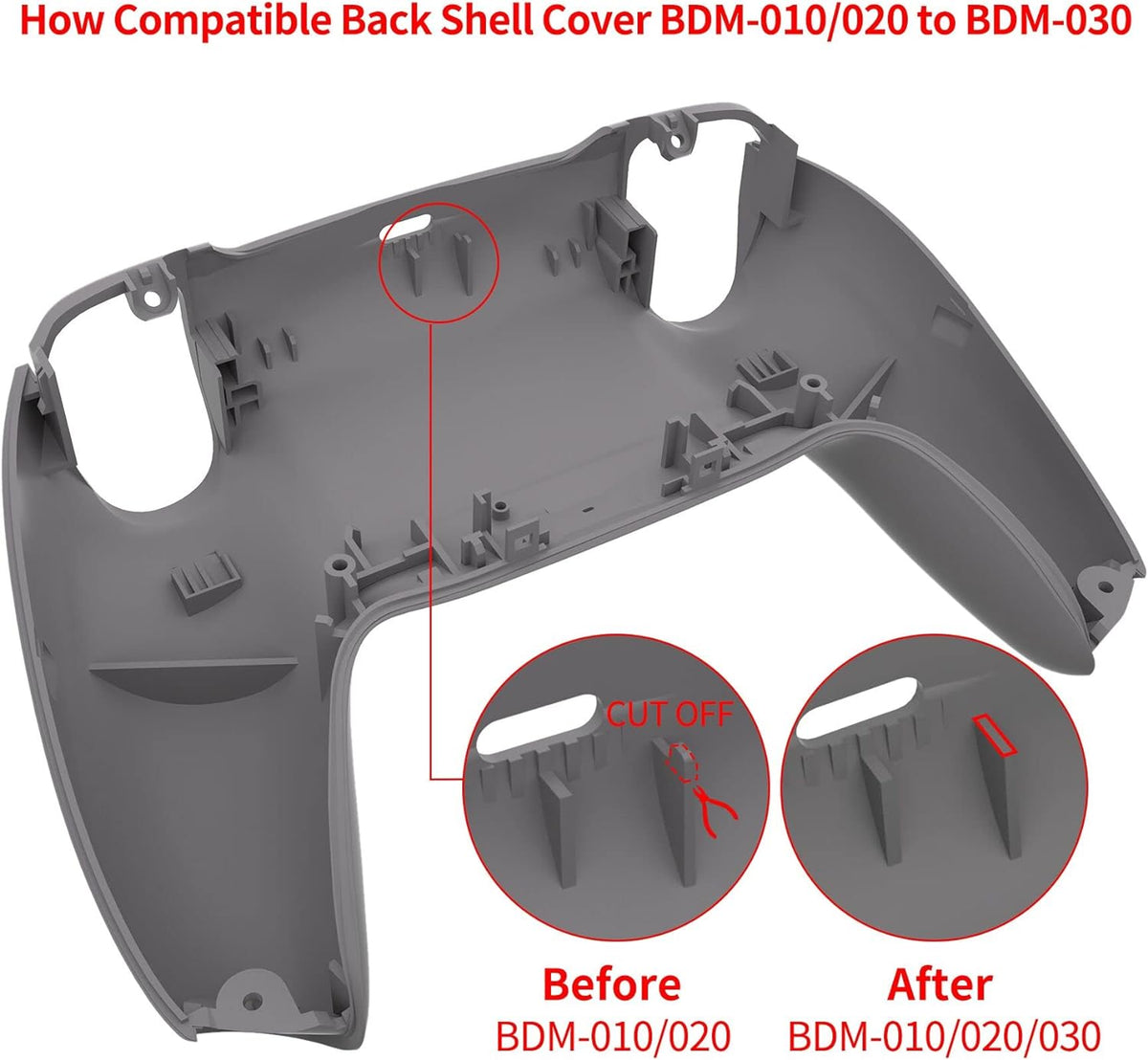 eXtremeRate Black Performance Rubberized Grip Custom Back Plate Bottom Shell Compatible with ps5 Controller, Replacement Back Shell Cover Compatible with ps5 Controller