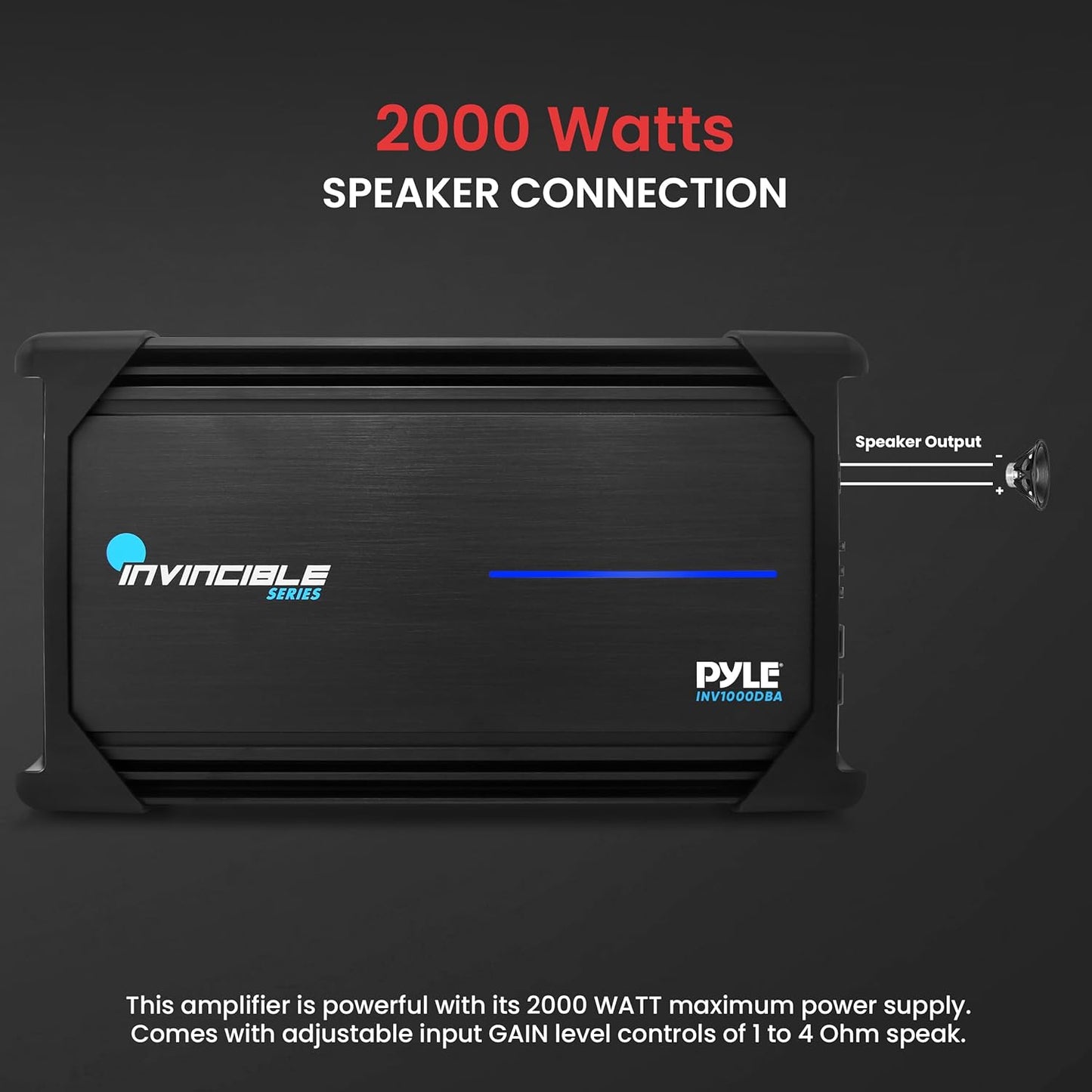 Pyle 1Channel 2000W Class D Car Audio System Amplifier, 14"Invincible Monoblock Series Amp, Advanced Protection Circuitry, PWM Power Supply, 5-Way Protection, Lightweight & Compact Design, LPF Control