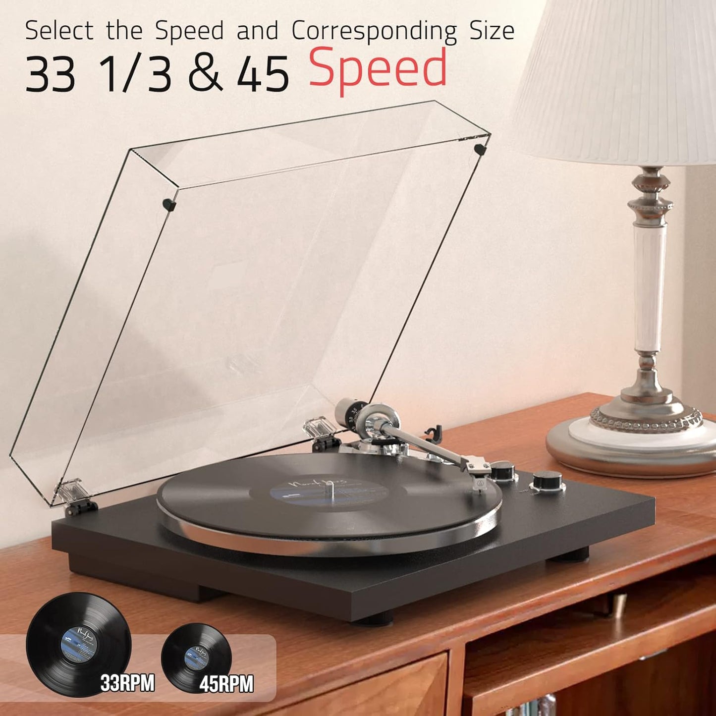 Turntables Record Player Wireless Output Connectivity Vinyl Player Belt-Drive Turn Tables Support 33&45 RPM Speed Phono Line Output USB Digital to PC Recording ATN3600L MM Cartridge Black