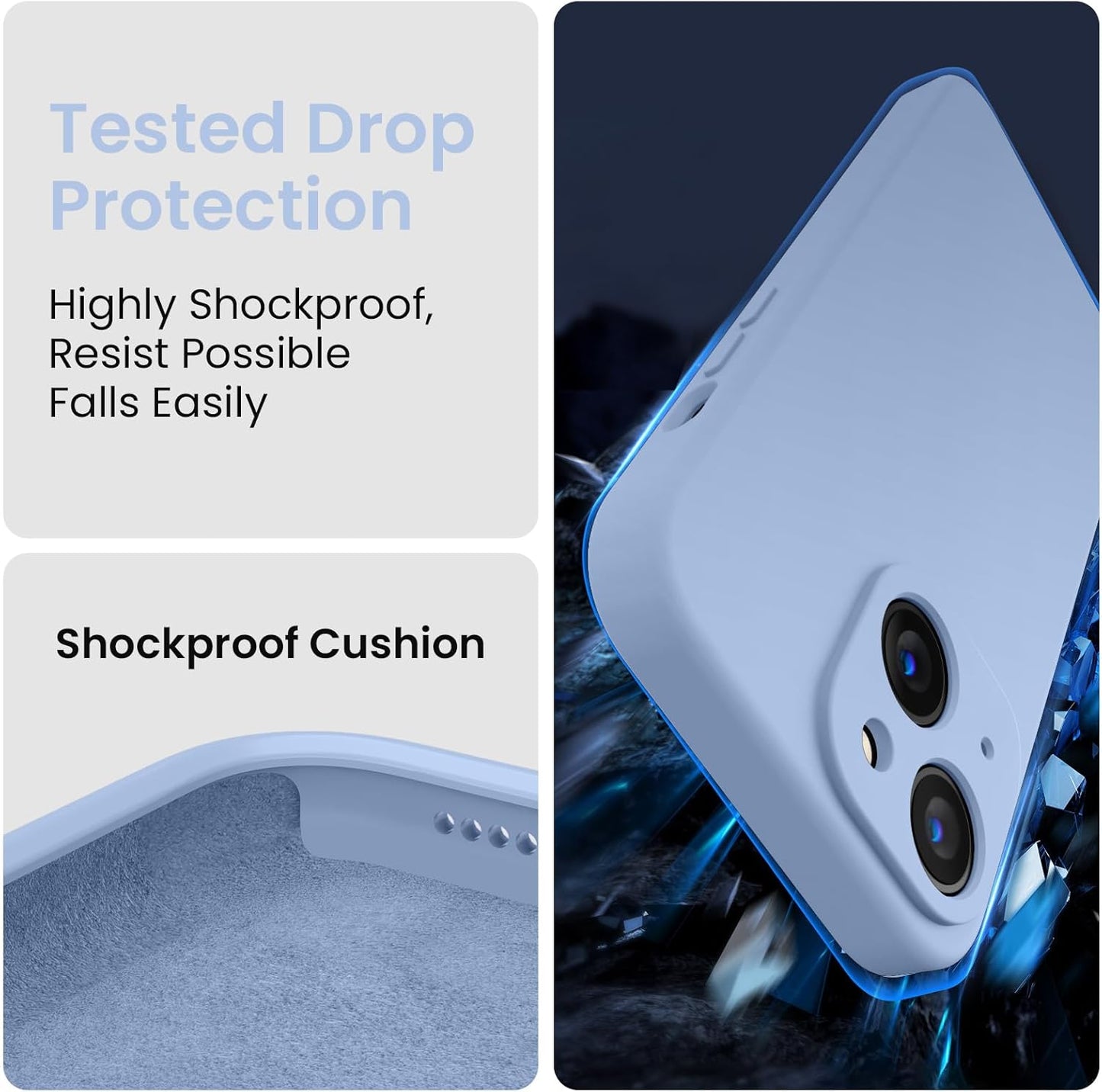 FireNova Designed for iPhone 15 Case, Silicone Upgraded [Camera Protection] Phone Case with [2 Screen Protectors], Soft Anti-Scratch Microfiber Lining Inside, 6.1 inch, Light Blue
