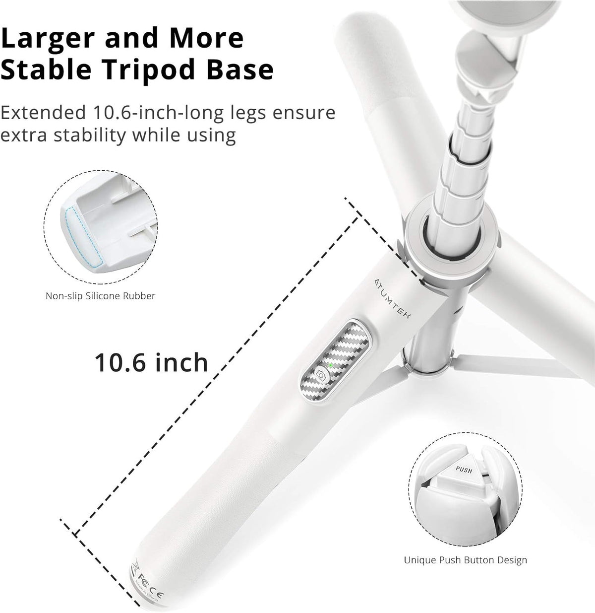 ATUMTEK 51" Selfie Stick Tripod, All in One Extendable Phone Tripod Stand with Bluetooth Remote 360° Rotation for iPhone and Android Phone Selfies, Video Recording, Vlogging, Live Streaming, White