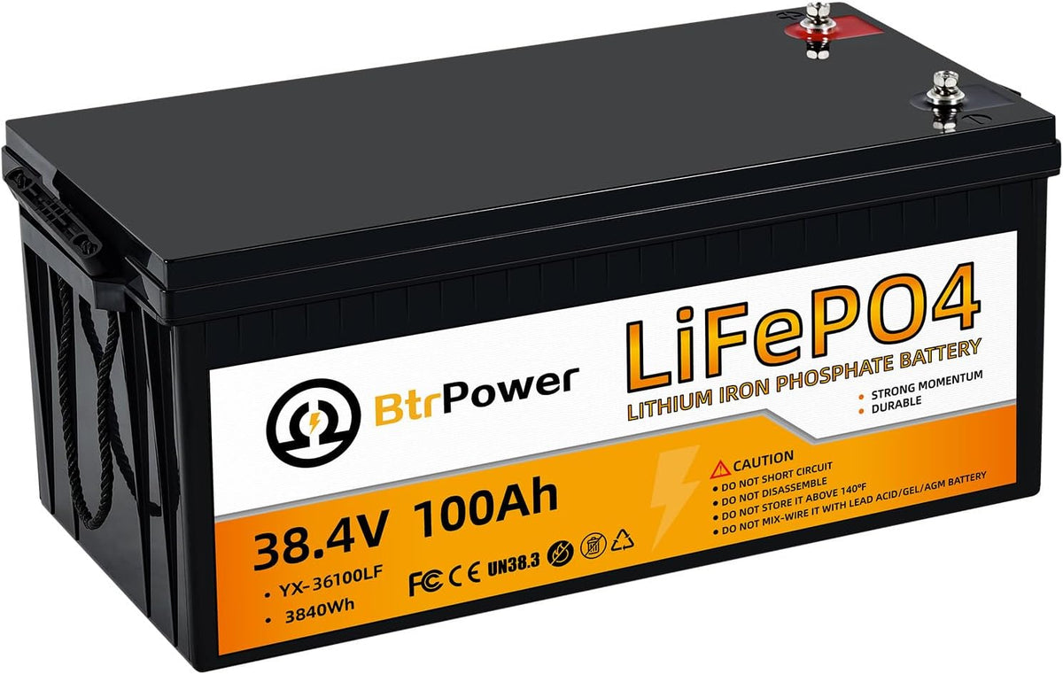 36V 100Ah LiFePO4 Battery, Built-in 100A BMS,3840Wh Lithium Battery,4000-15000 Deep Cycles & 10-Year Lifetime, Perfect for Marine, RV, Marine, Trolling Motor, Solar Off-Grid System