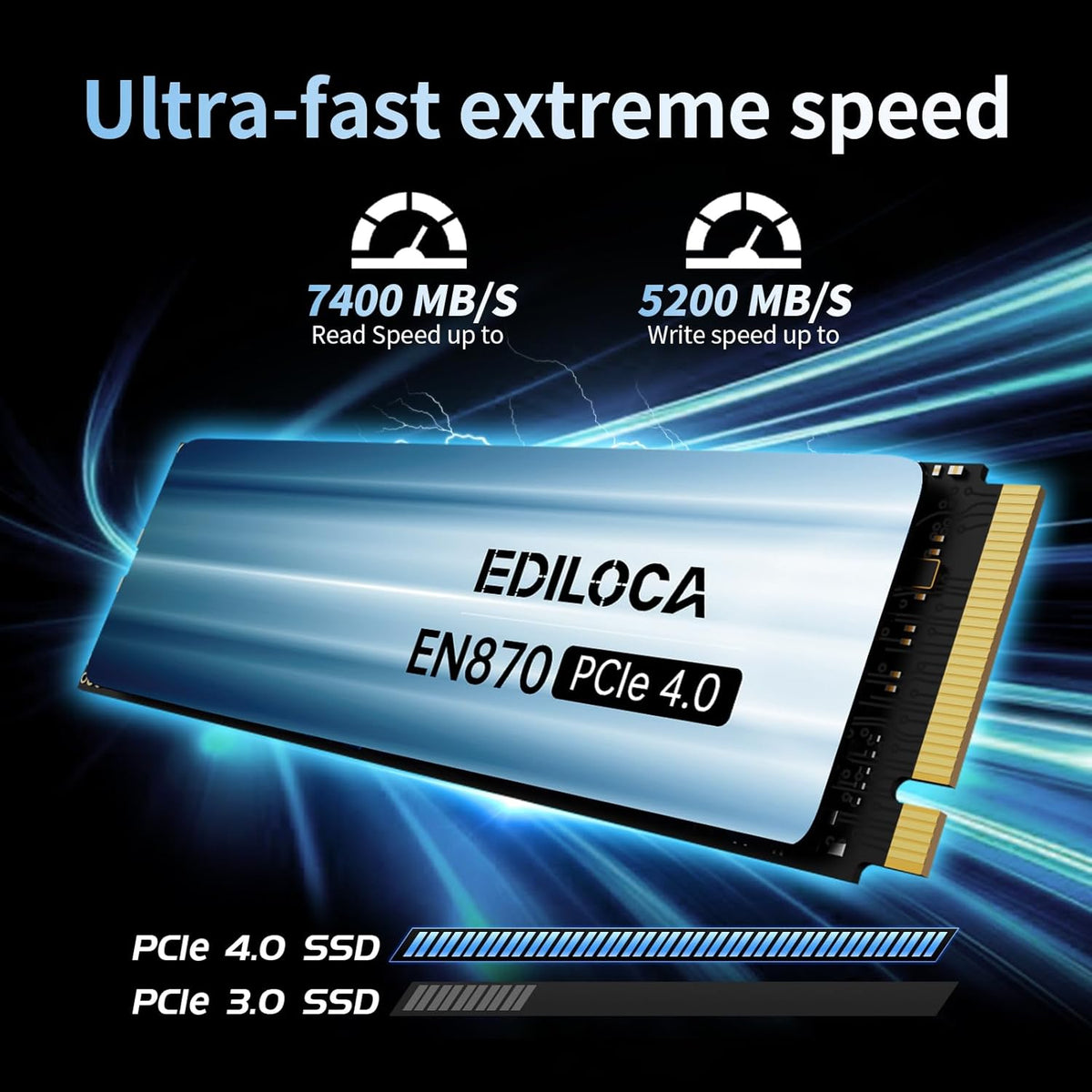 1TB SSD NVMe M.2 2280 PCIe Gen4 x4 Internal Solid State Drive - Up to 7400MB/s, 1TB SSD PS5 Dynamic SLC Cache, PS5 Compatible for Gaming PC Laptop(EN870)