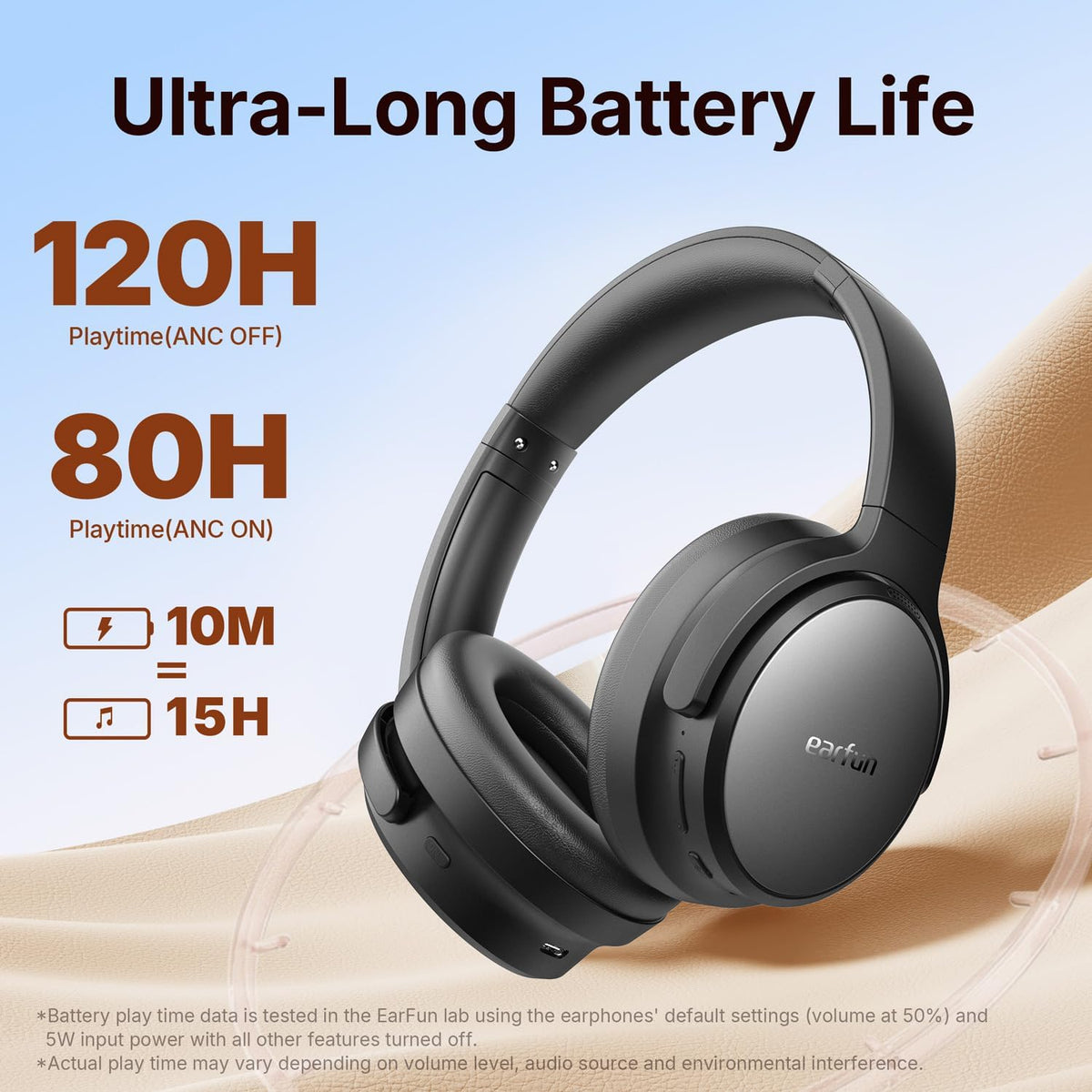 EarFun Tune Pro Active Noise Canceling Headphones, Wireless Bluetooth Headphones with 5 Mics, 120H Playtime, Bluetooth 5.4, Hi-Res Audio, Multipoint Connection, Custom EQ via App, Comfortable Fit