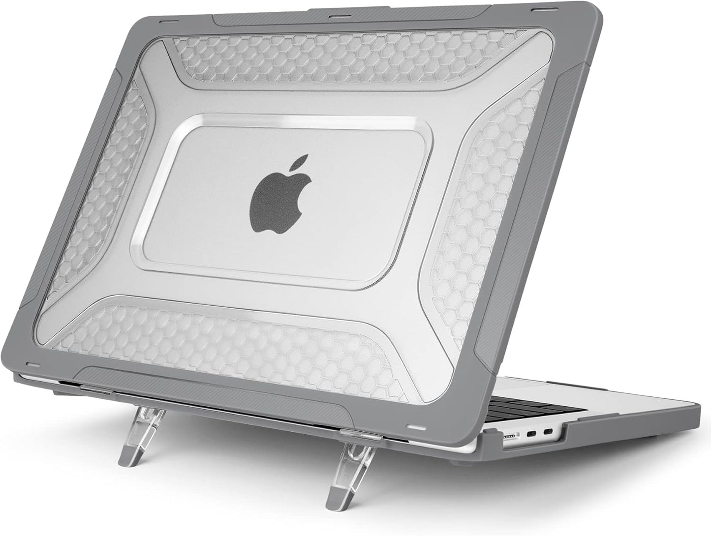 Batianda Case for New MacBook Air 13 inch 2025 M4 Chip 2024 2022 Release A3240 A3113 A2681 Model,Honeycomb Heavy Duty Protective Hard Shell with TPU Bumper Fold Kickstand & Keyboard Cover, Grey