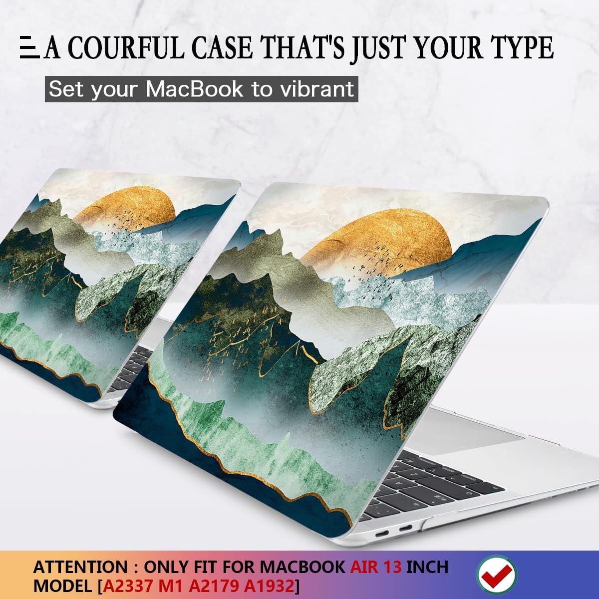 CISSOOK Mountain Case for MacBook Air 13 inch 2020 2021 2019 2018 Release Model A2337 M1 A2179 A1932 with Touch ID, Plastic Sunshine and Mountain Scenery Cover for MacBook Air 13" with Keyboard Cover