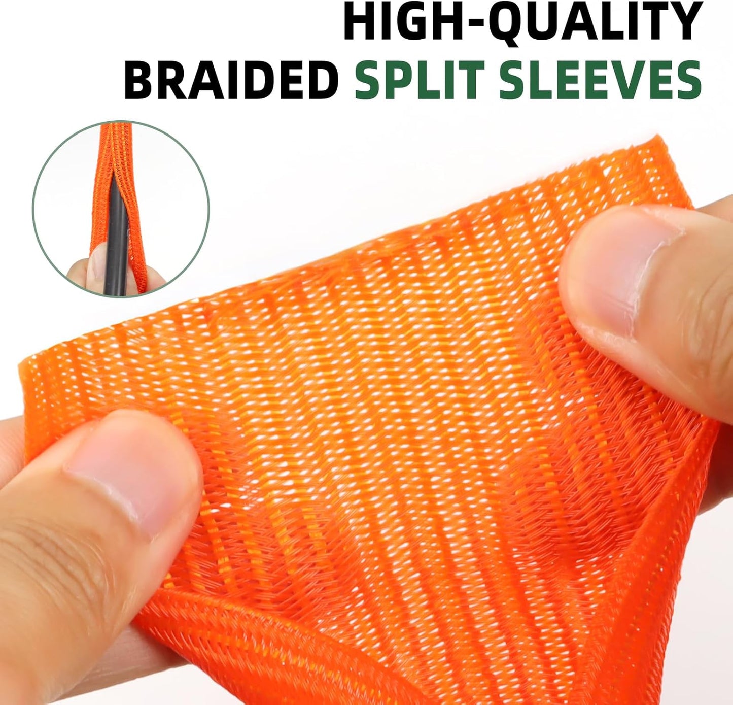 Split Wire Loom Tubing, Cable Protector Sleeve, Braided Cable Management for TV/Computer/Home Theater/Engine Bay, Cord Protectors from Pets No Chew (Orange, 3/8"-10ft)