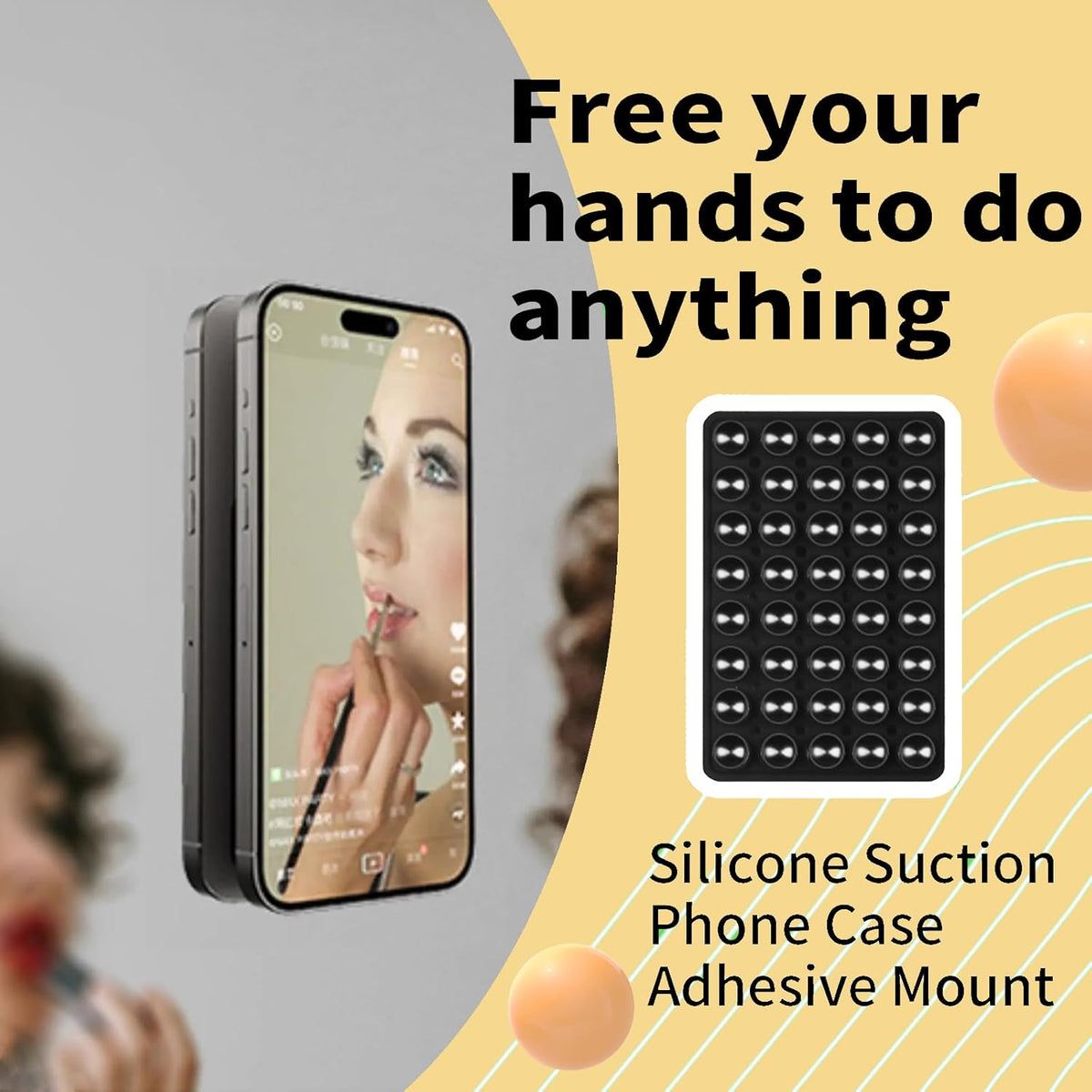 Silicone Suction Cup Phone Mount by Octo Buddy - Double Sided Phone Sticky Grip with Enhanced Suction Power for Hands-Free Selfies & Videos，Phone Accessories Hands-Free Strong Grip（Black）