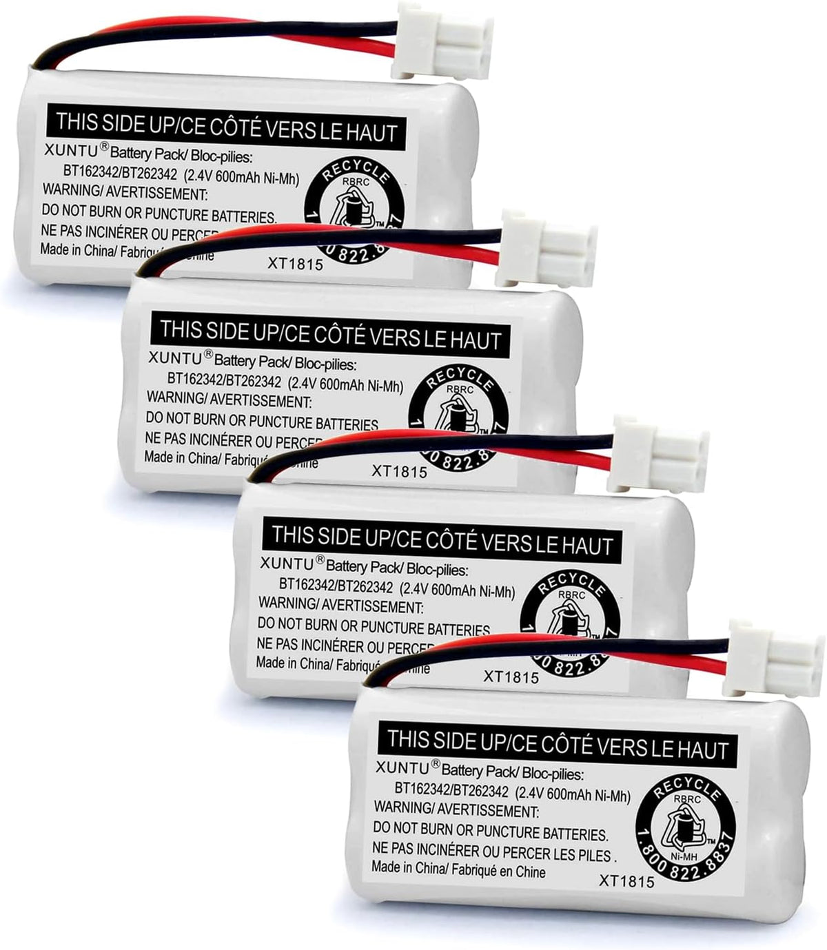 XUNTU BT162342/BT262342 2.4V 600mAh Ni-MH Cordless Phone Battery Pack BT166342/BT266342 BT183342/BT283342 Compatible with EL52351 TL90070 CS5119 DS6511 DS6722 LS6305 Handset (4 Pack)