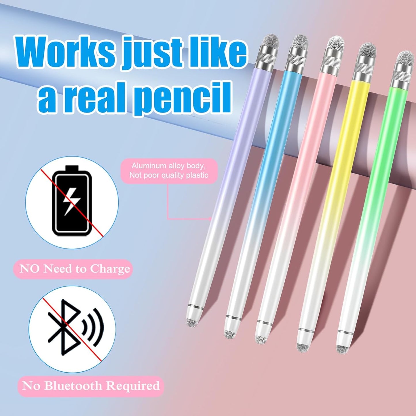 Bopomofo 10PCS Stylus Pen for Touchscreen,Stylus Pen for iPhone/iPad/Tablet Android/Microsoft/Surface, Compatible with All Touch Screens (Purple/Pink/Blue/Green/Yellow)