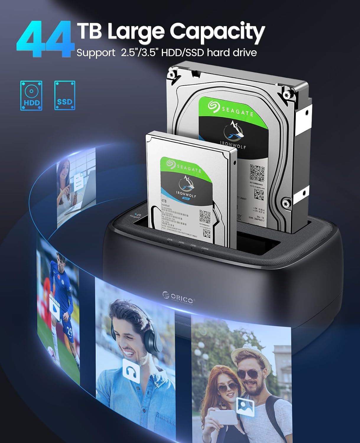 ORICO USB Type C to SATA 2 Bay Hard Drive Docking Station Duplicator/Cloner Function for 2.5 or 3.5 in HDD SSD with 2 in 1 USB C to A/C Cable (DD28C3-C)