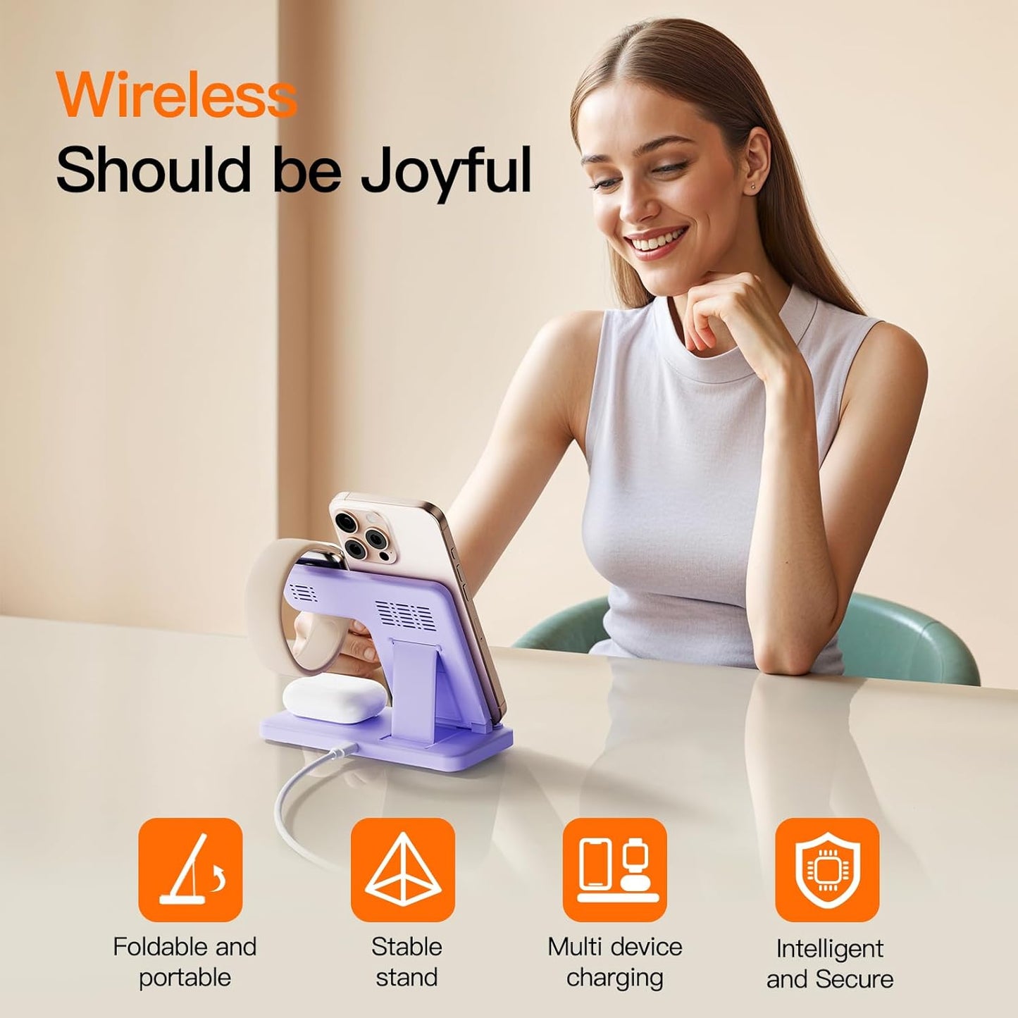 2025 3 in 1 Wireless Charger for iPhone 16 15 14 13 12 11 XR 8, Apple Charging Station for Apple Watch 10/9/Ultra/8/7/SE/6/5/4 & AirPods Series, Wireless Charging Station for Multiple Devices Apple